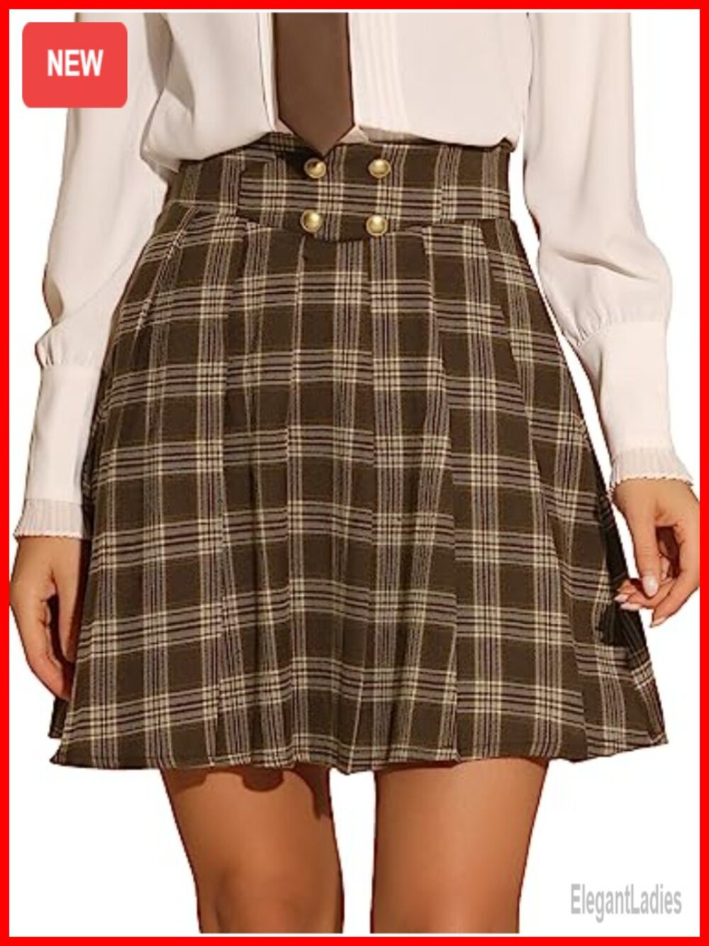 Plaid Mini Skirt High Waist A-Line Pleated Preppy Tartan Skirt